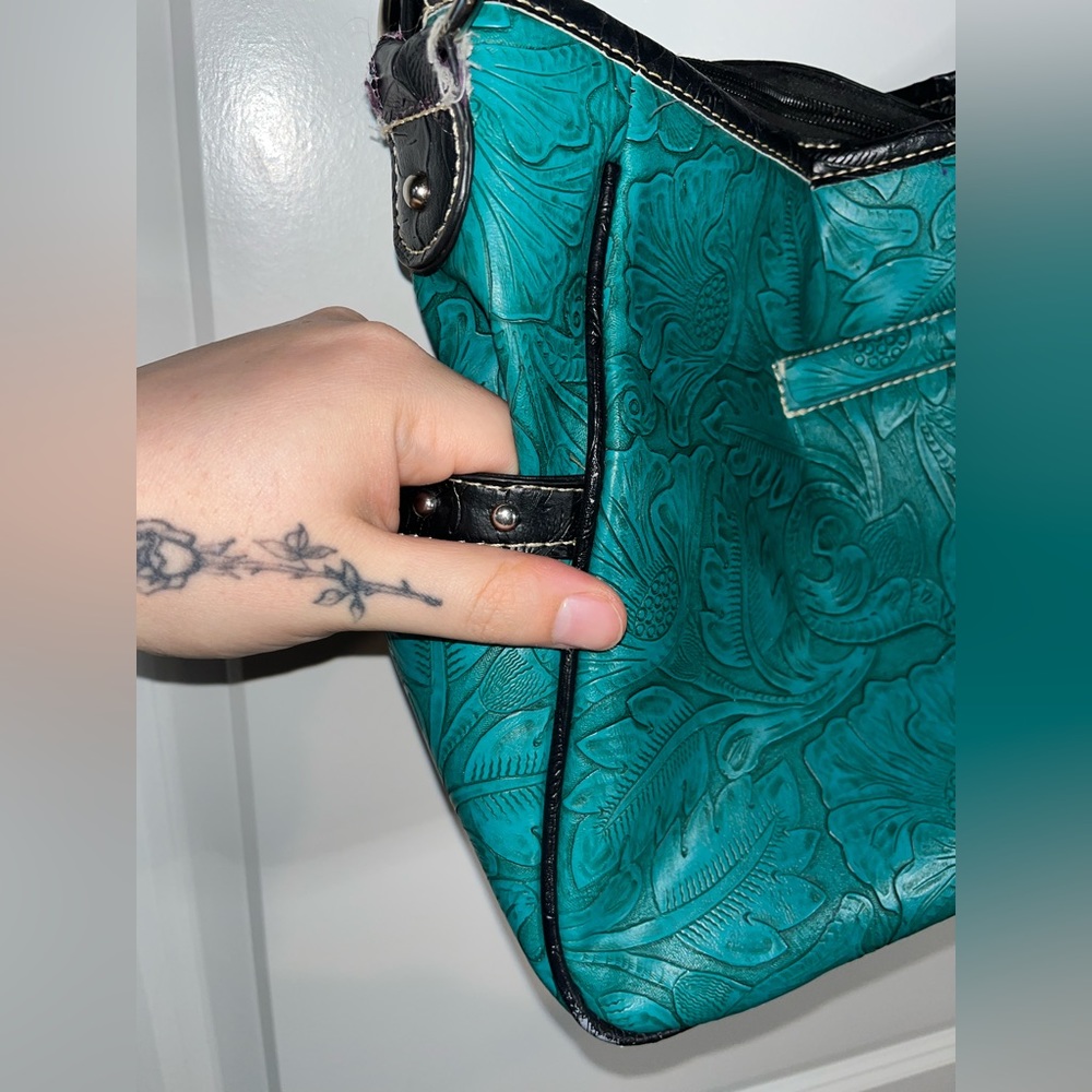 Tooled Leather Laser Cut Purse Feather Country Western Handbag Shoulder Bag - Picture 8 of 16